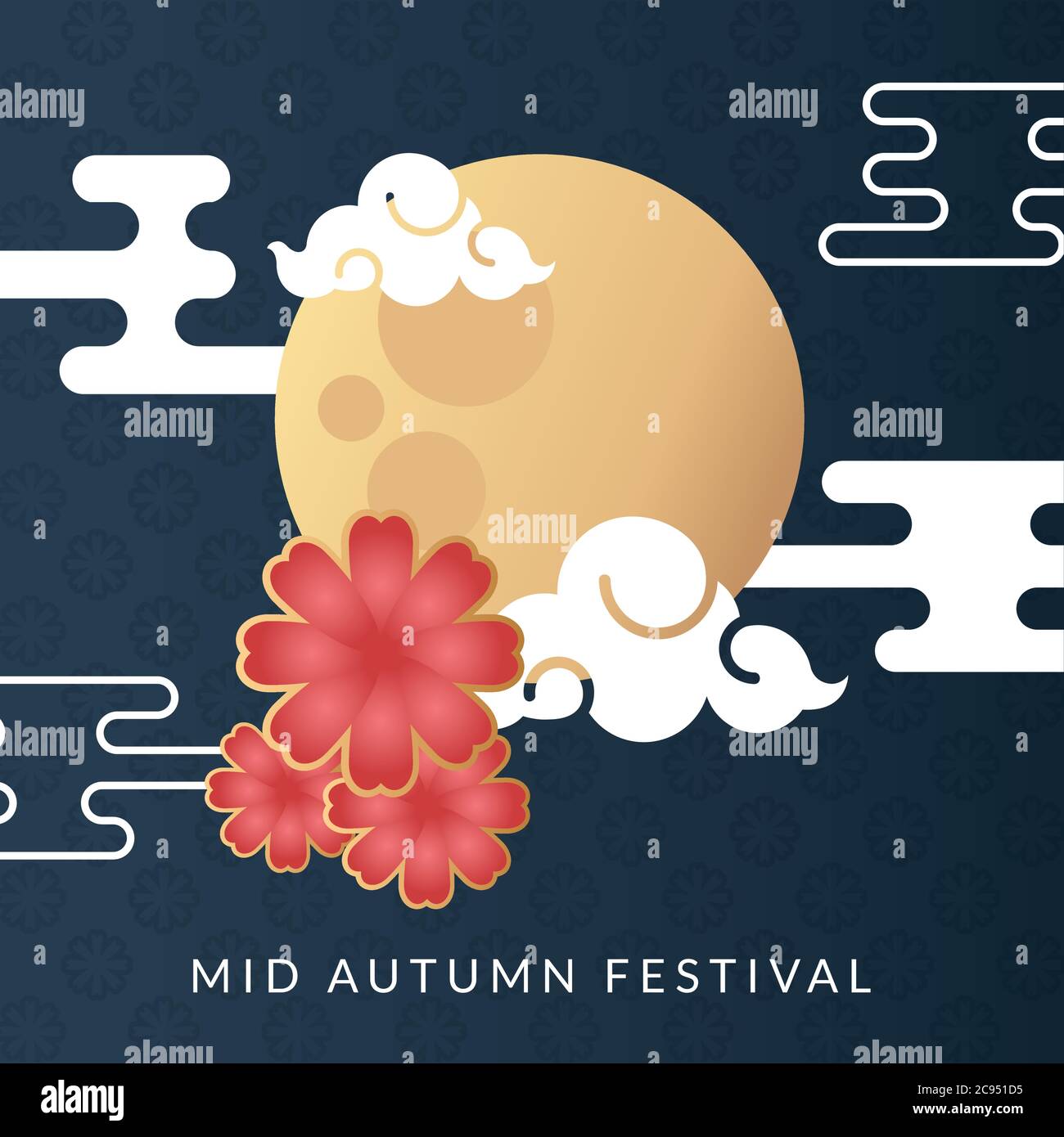 mid autumn festival poster with moon and clouds vector illustration ...