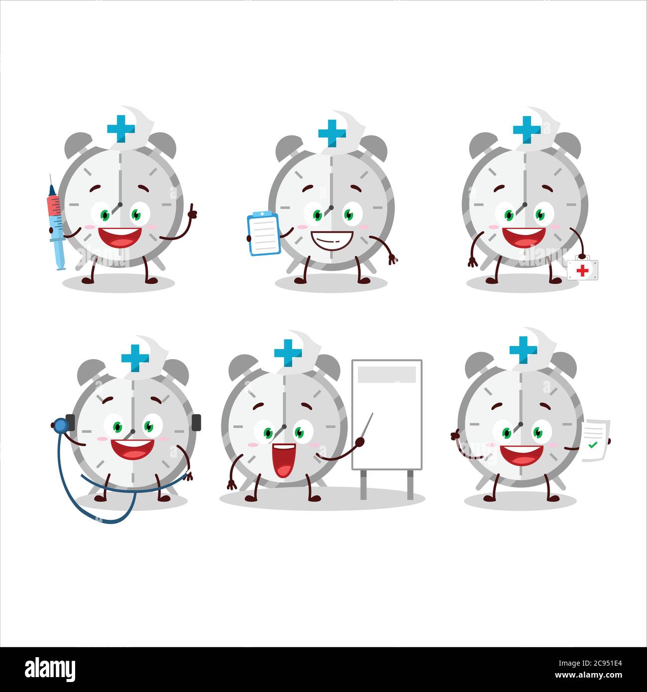 Doctor profession emoticon with alarm clock cartoon character Stock Vector