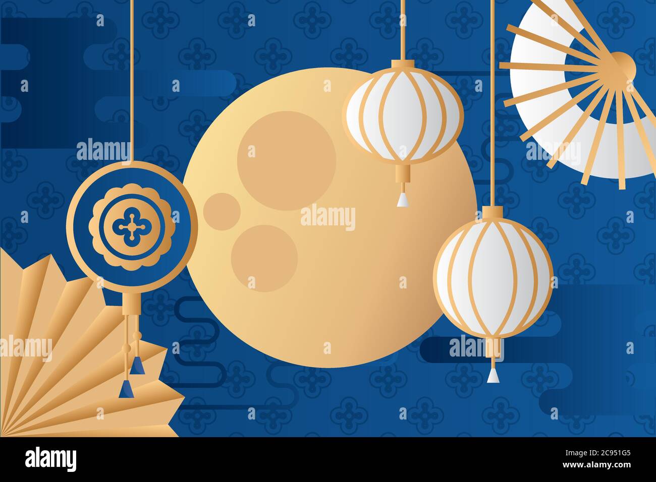 mid autumn festival poster with moon and lanterns hanging vector ...
