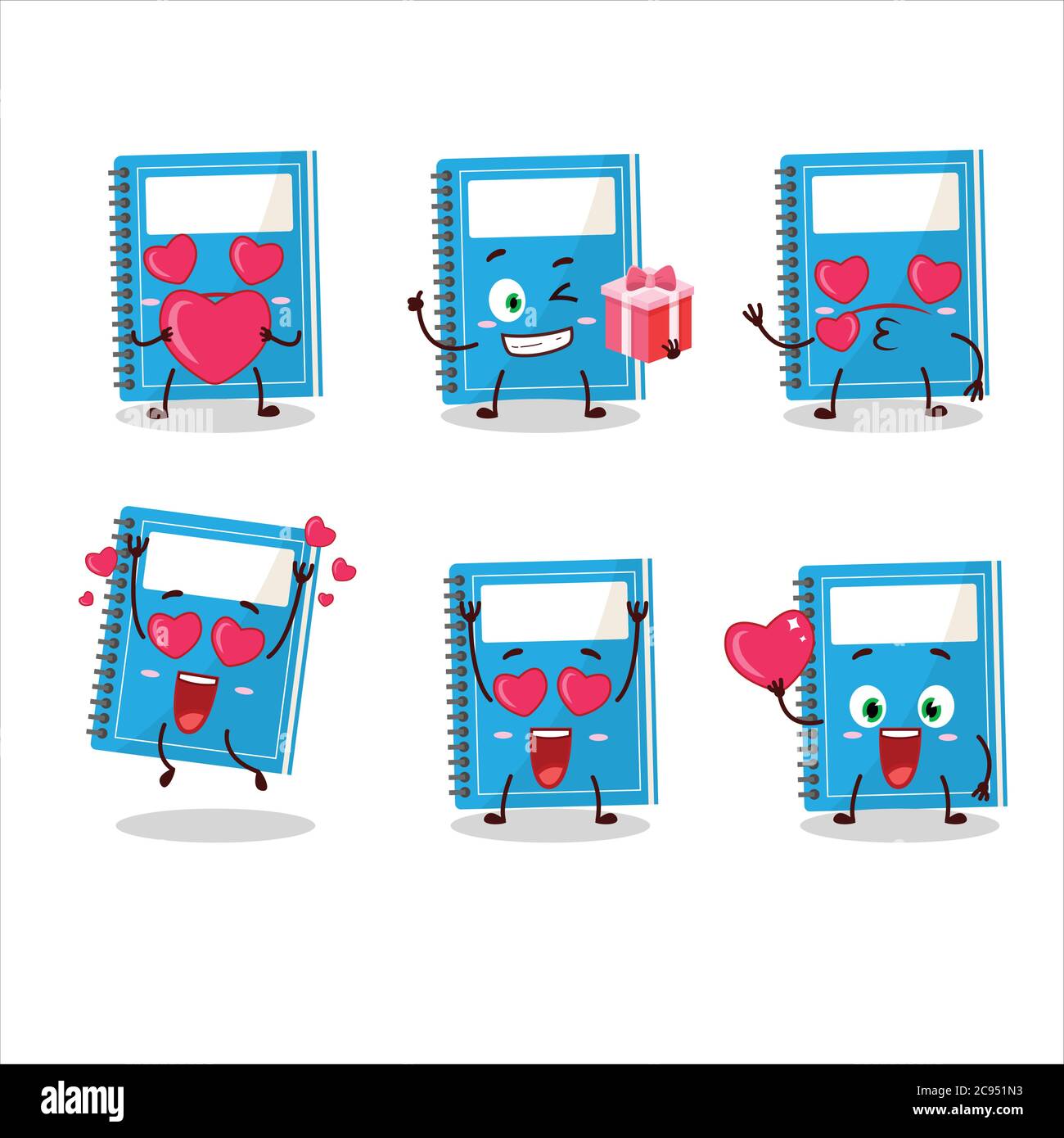 Blue study book cartoon character with love cute emoticon Stock Vector ...