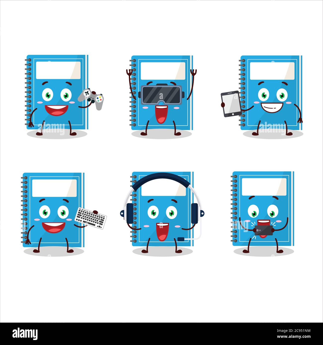Blue study book cartoon character are playing games with various cute ...