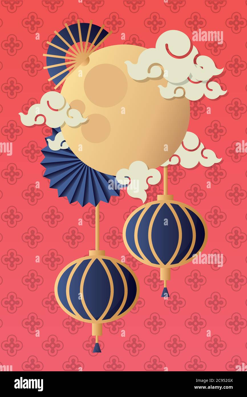 mid autumn festival poster with moon and clouds vector illustration ...