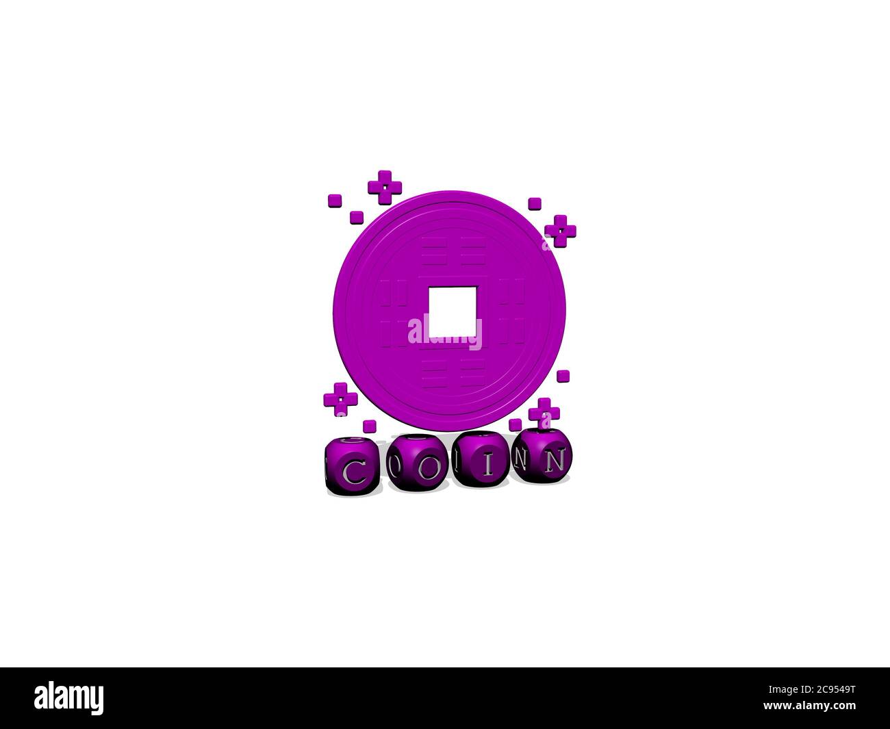 3D representation of COIN with icon on the wall and text arranged by ...