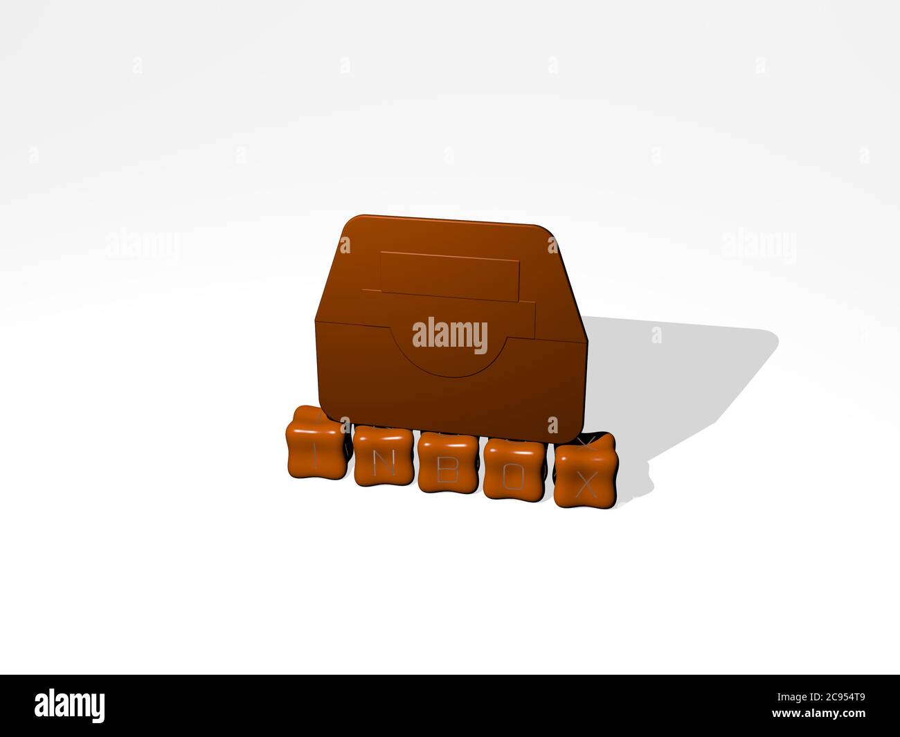 3D representation of inbox with icon on the wall and text arranged by ...
