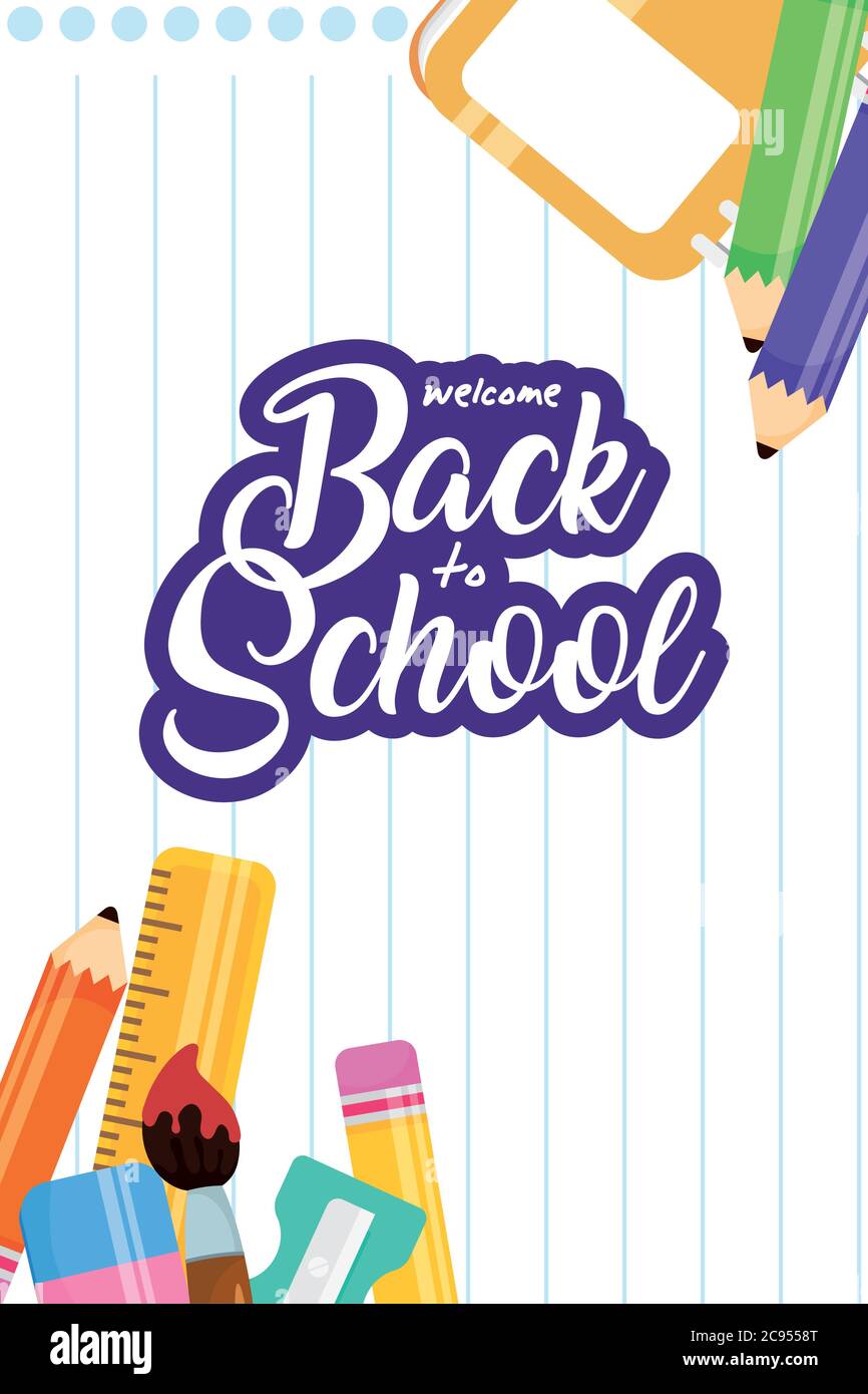 Back To School Poster With Set Supplies Vector Illustration Design 