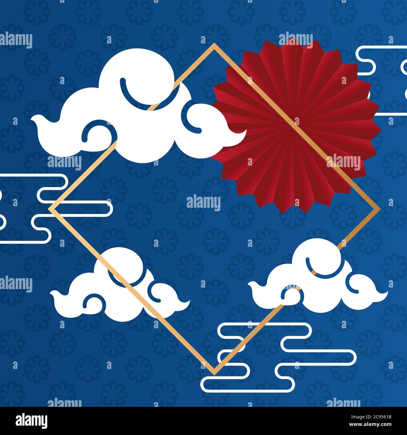 mid autumn festival poster with clouds frame vector illustration design ...