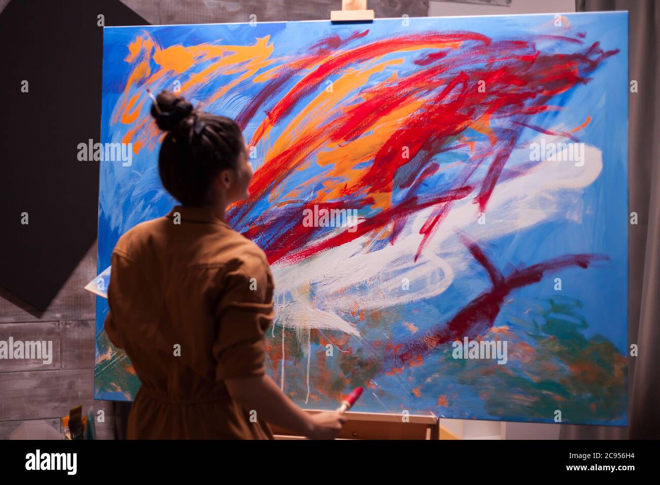 Painter works in art abstract masterpiece painting. Modern