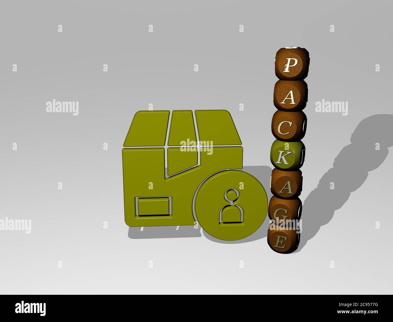 3D illustration of package graphics and text around the icon made by ...