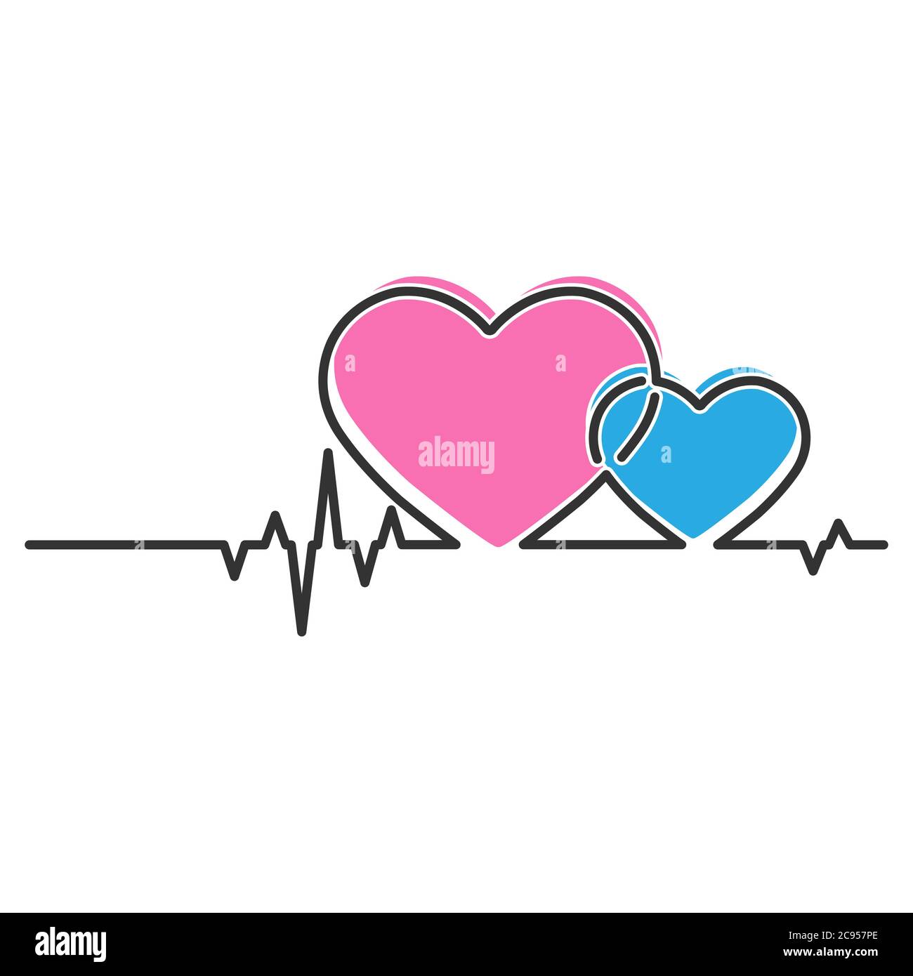 Heart and cardiogram pulse. Contour vector illustration isolated on a ...