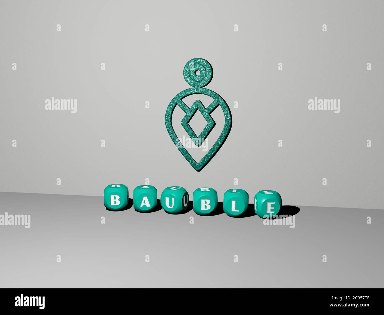 3D illustration of bauble graphics and text made by metallic dice