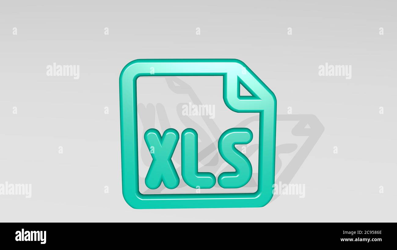 OFFICE FILE XLS stand with shadow. 3D illustration of metallic