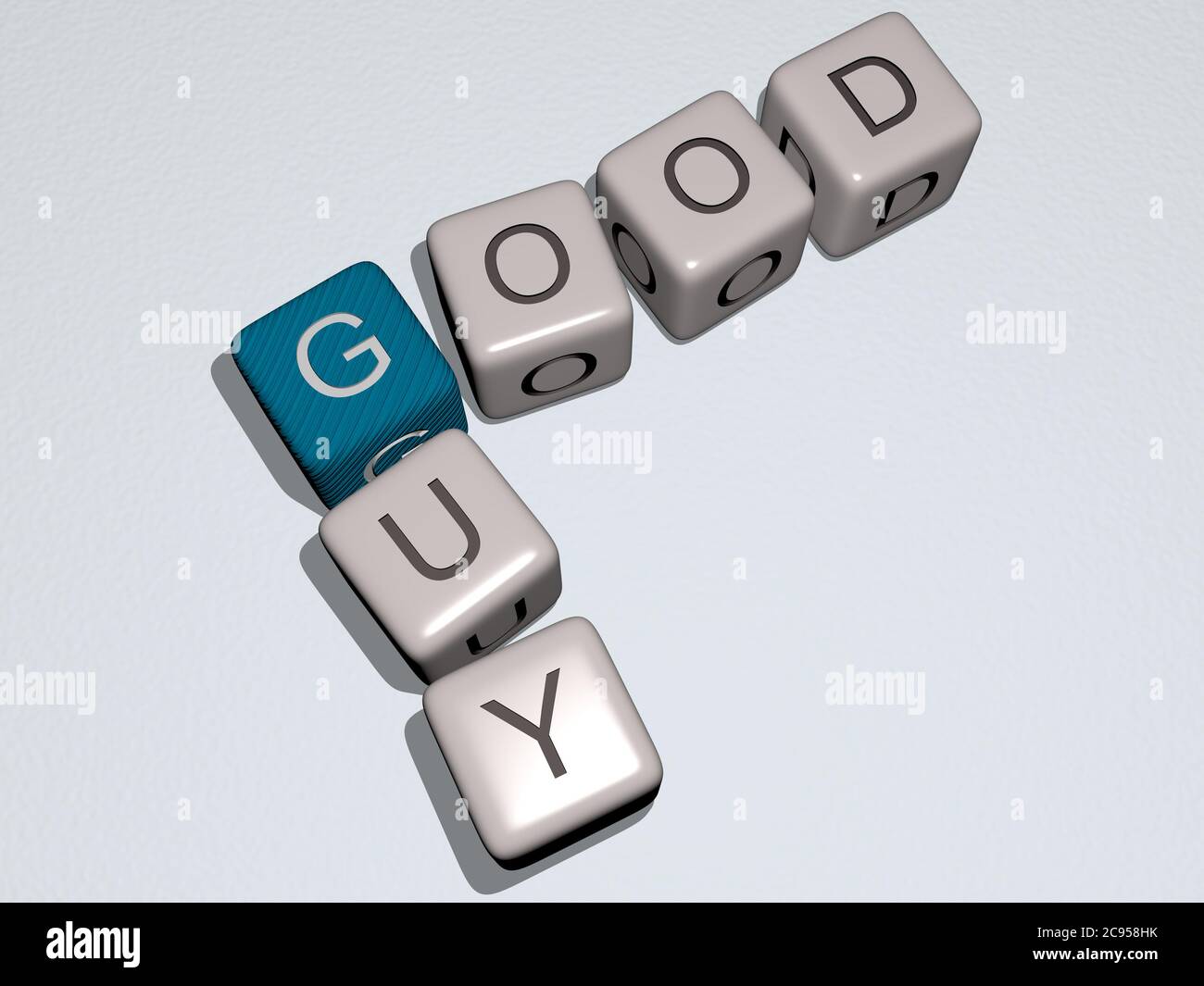 combination of good guy built by cubic letters from the top perspective ...