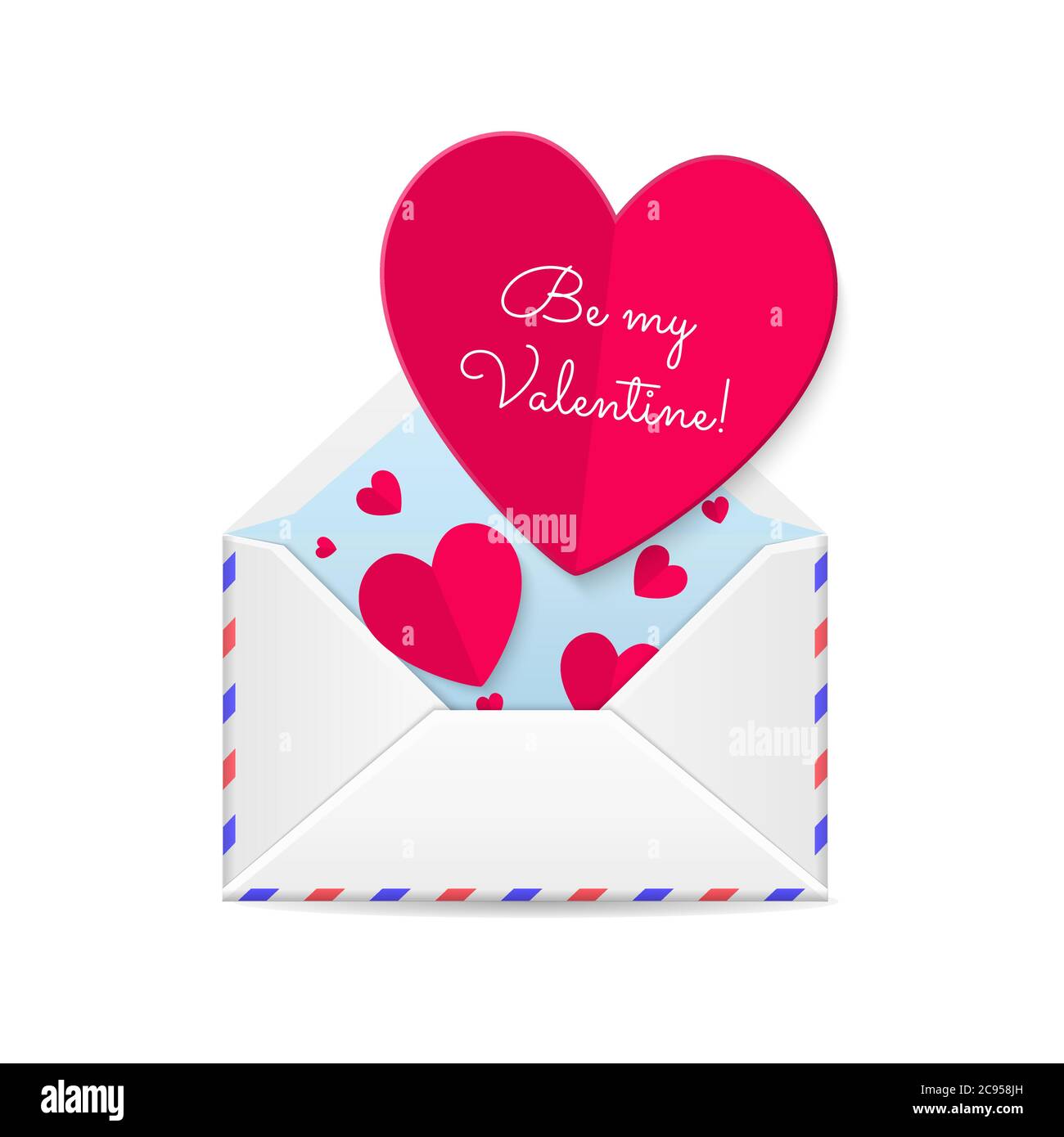 Vector Valentines Day illustration of Open envelope with paper red ...