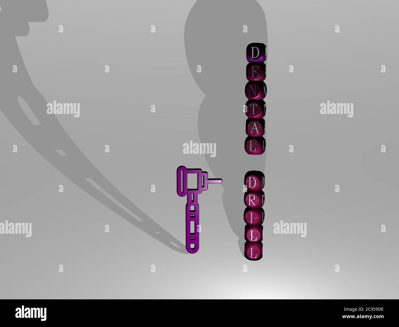 3D illustration of DENTAL DRILL graphics and text around the icon made
