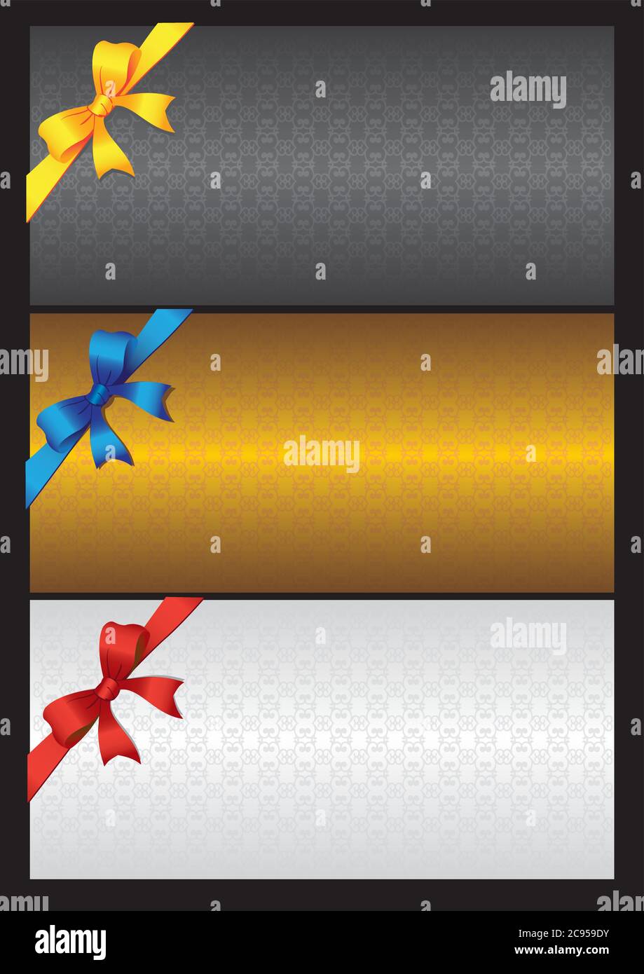 Luxury looking cards with colorful ribbon bow. Vector illustration ...
