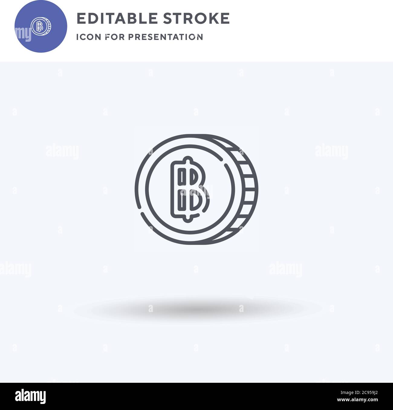 Baht icon vector, filled flat sign, solid pictogram isolated on white, logo illustration. Baht icon for presentation. Stock Vector