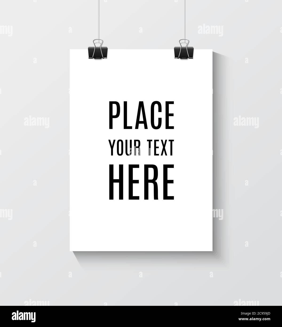 Vector Blank paper poster mock up on white wall. Template of a paper