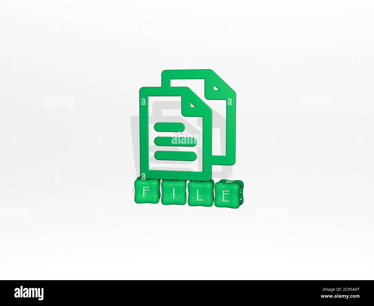 3D graphical image of file vertically along with text built by metallic ...