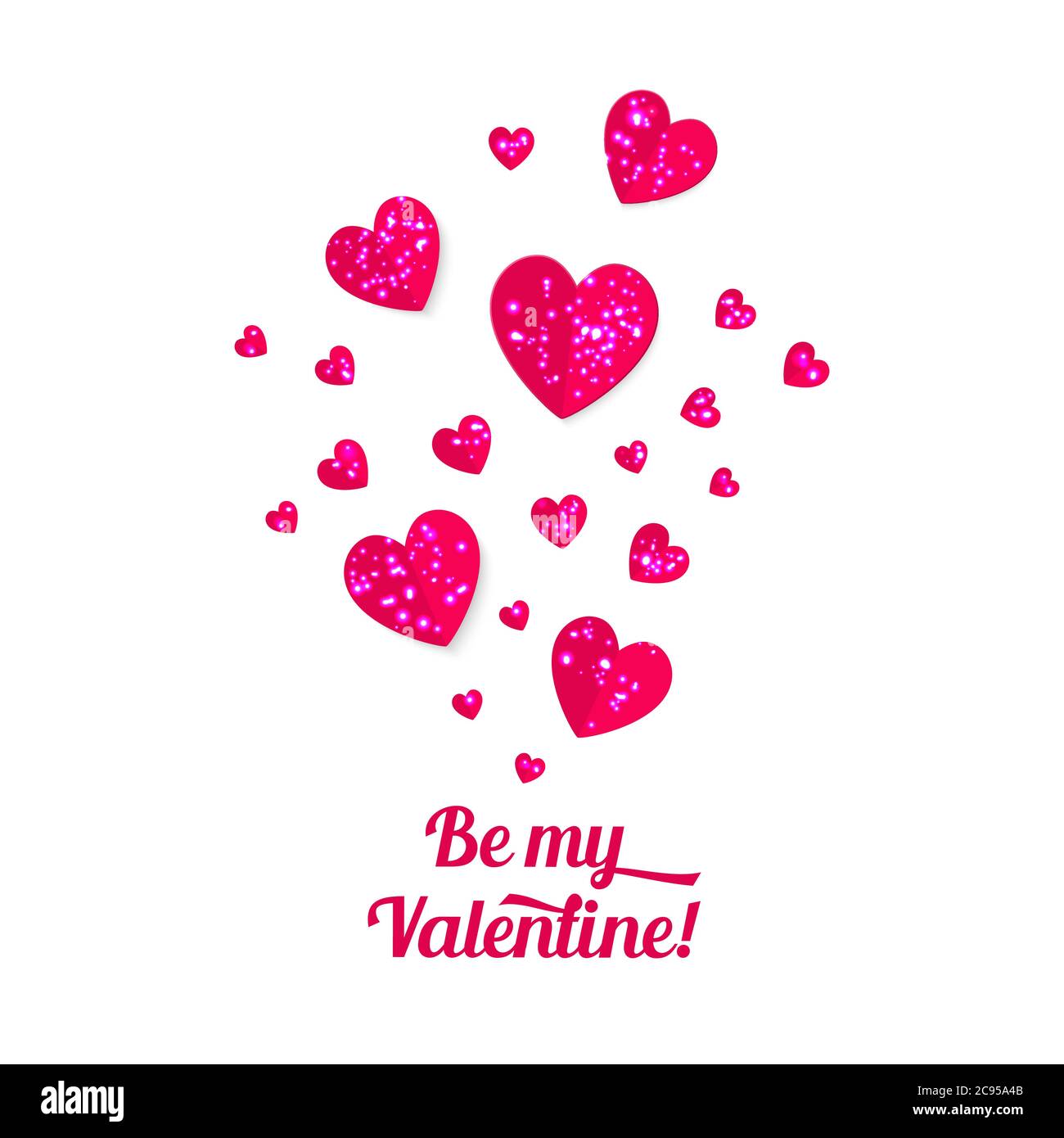 Vector Valentines Day illustration of paper red hearts with text ...