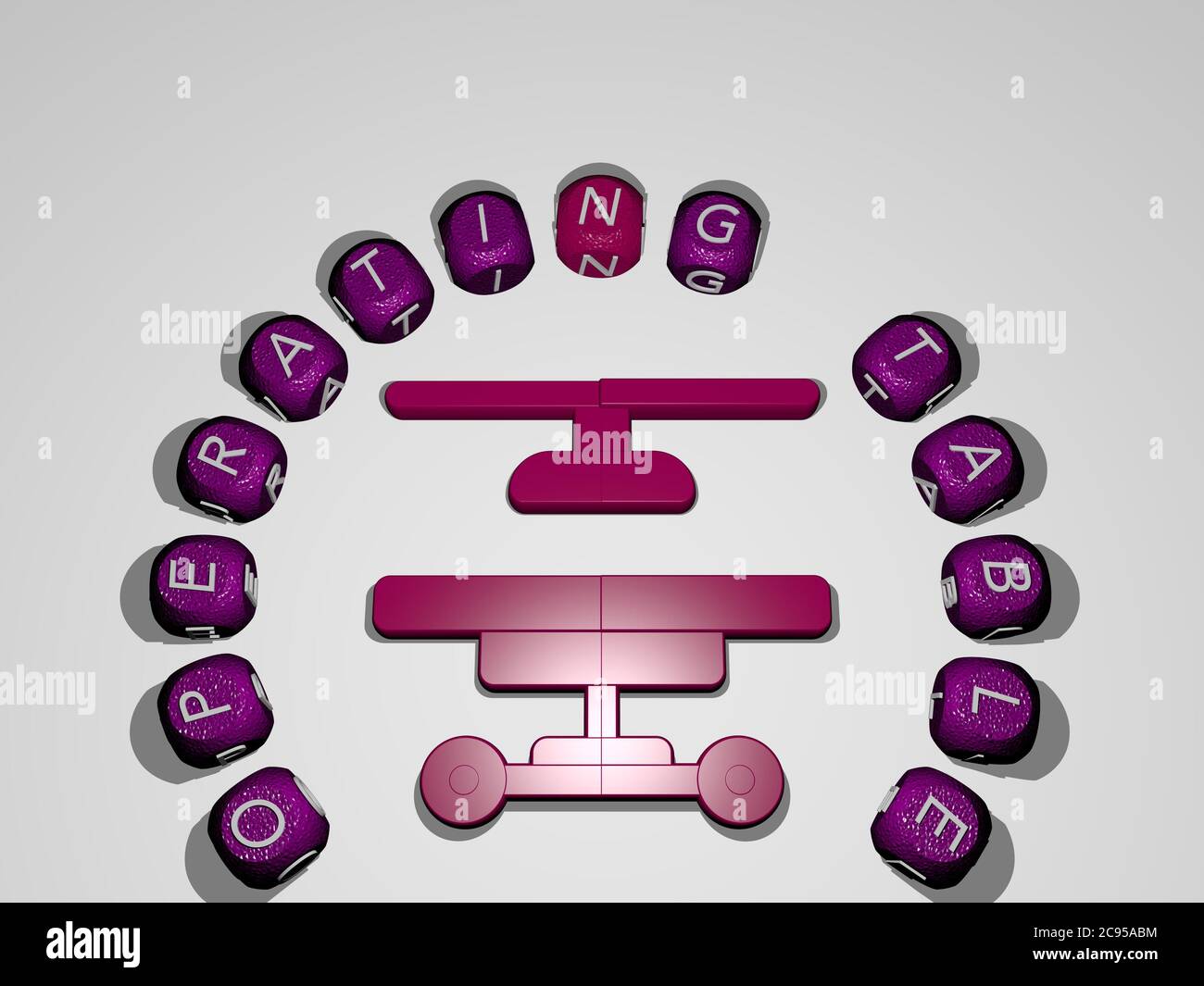 3D illustration of operating table graphics and text around the icon ...