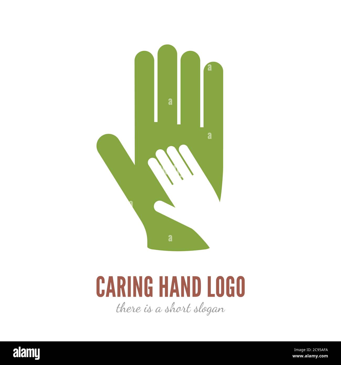 Vector illustration of hand in other hand logo template. Help, care ...