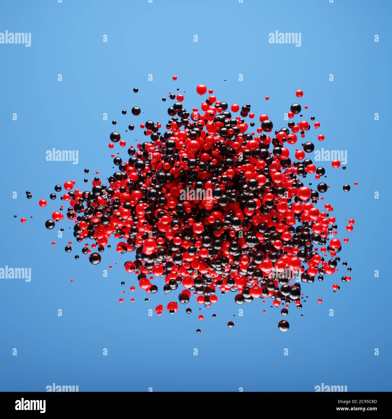 3d red and black cloud of balls and spheres against blur background, 3d ...