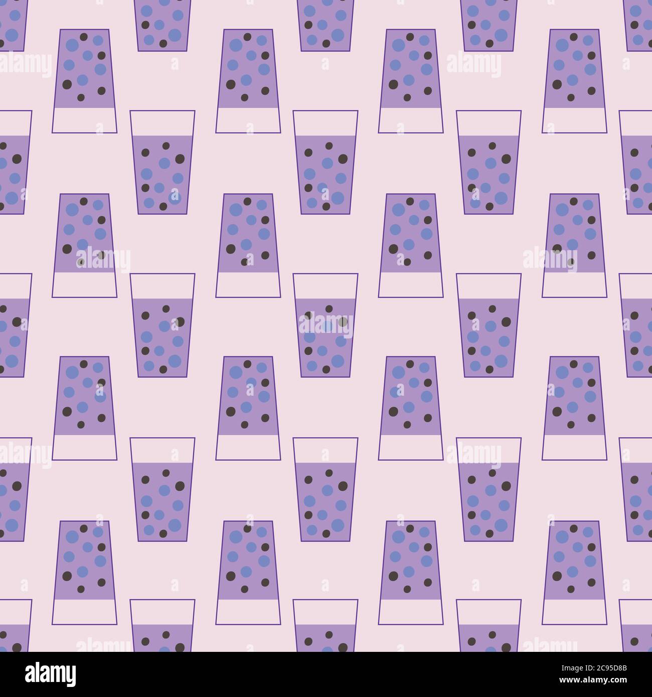 Taro purple bubble tea seamless vector pattern Stock Vector