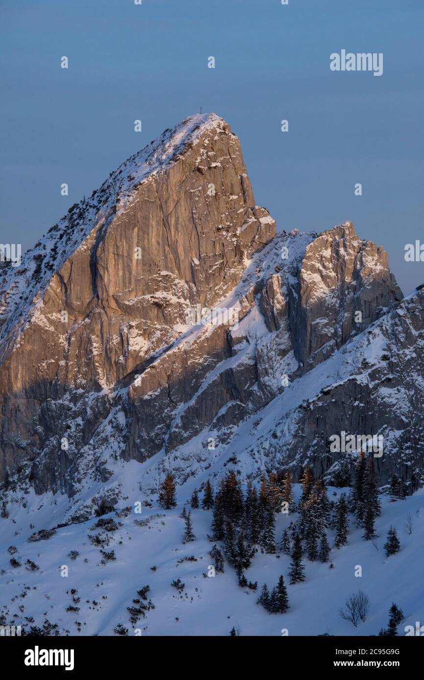 geography / travel, Germany, Bavaria, Mangfall Mountains, Ruchenkoepfe (peaks) in the sunset light, Additional-Rights-Clearance-Info-Not-Available Stock Photo
