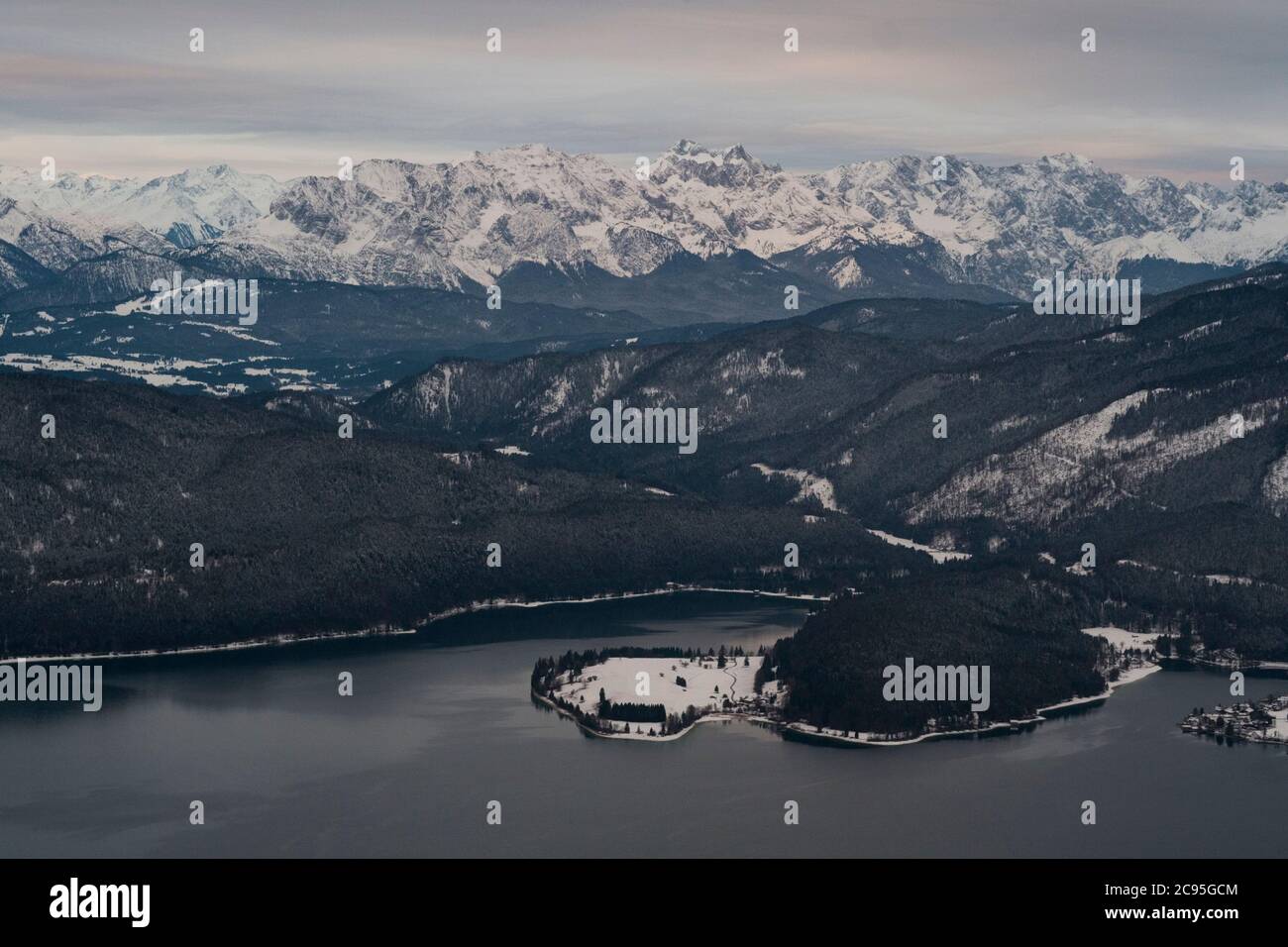 geography / travel, Germany, Bavaria, Bavarian Alps, view from Jochberg (peak) towards Walchensee (Lak, Additional-Rights-Clearance-Info-Not-Available Stock Photo