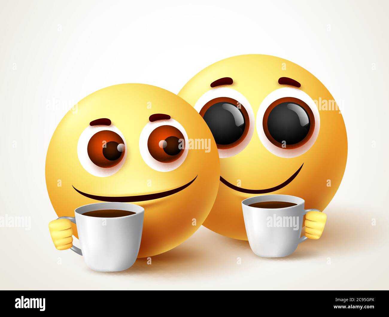 Smiley emoji sweet couple drinking coffee vector characters. Emoji