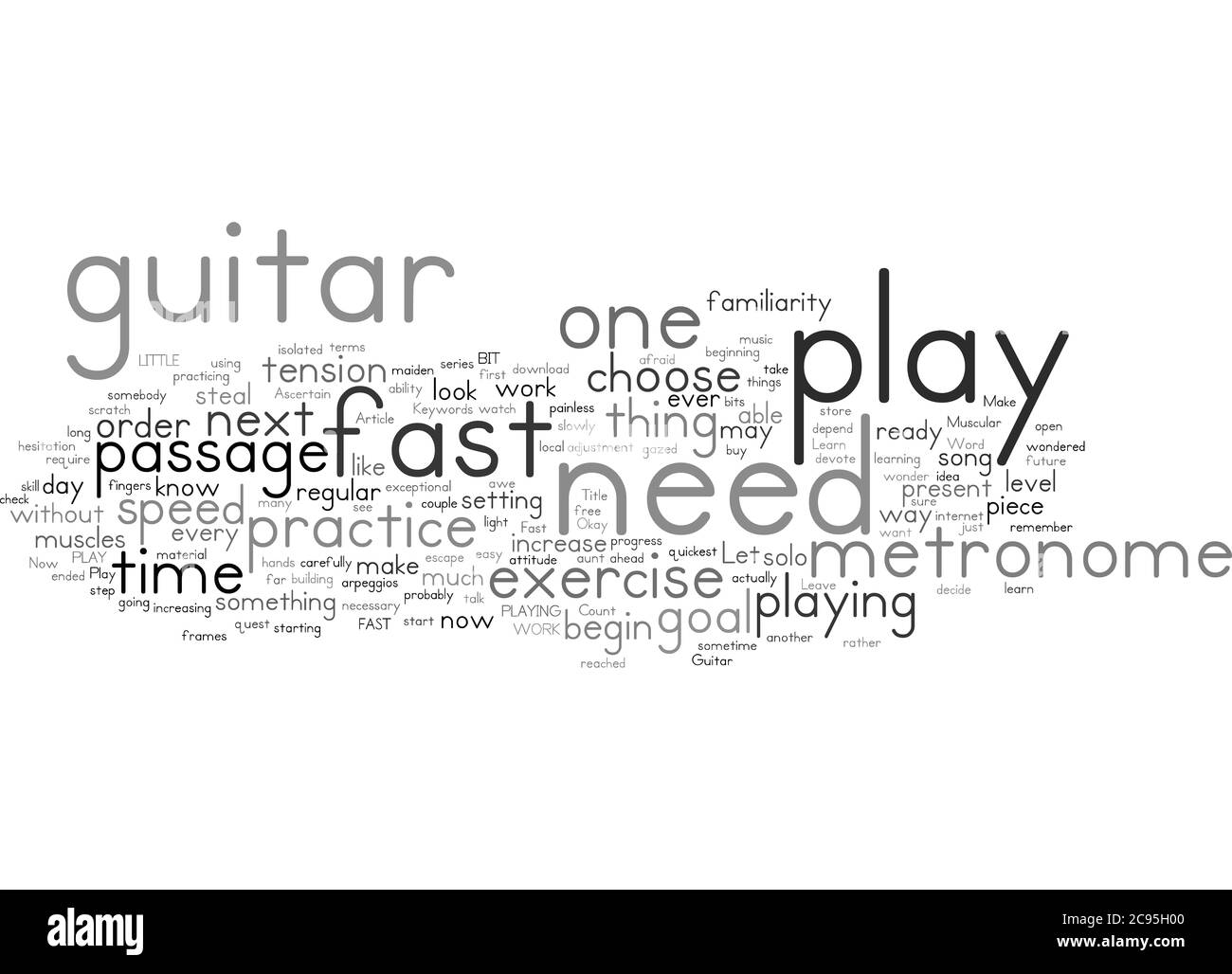 Word Cloud Summary of Learn To Play Guitar Fast Article Stock Photo - Alamy