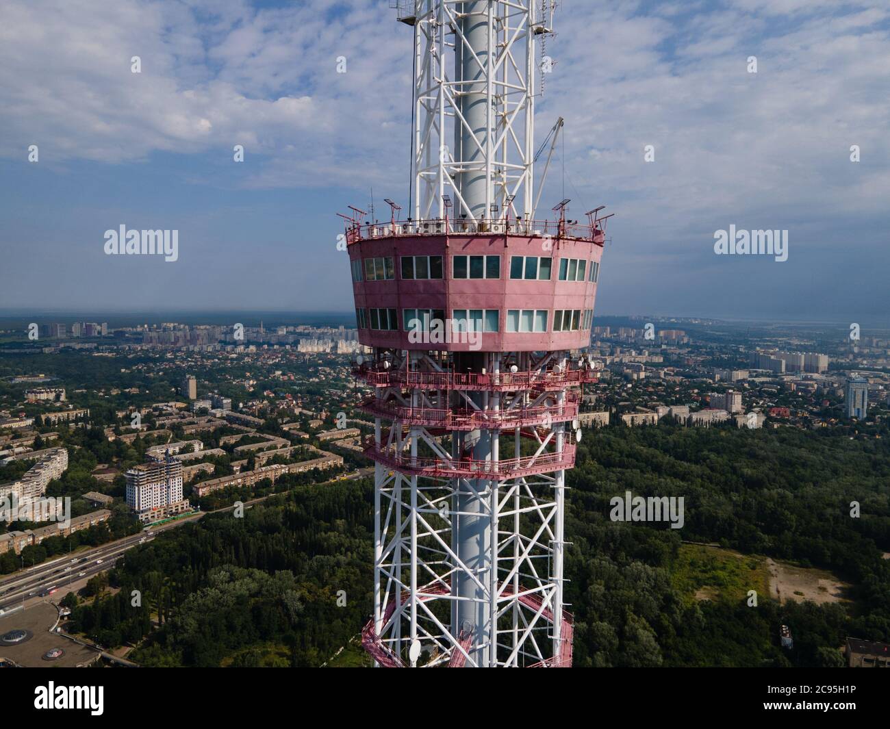 The architecture of Kyiv. Ukraine TV tower. Aerial view Stock Photo