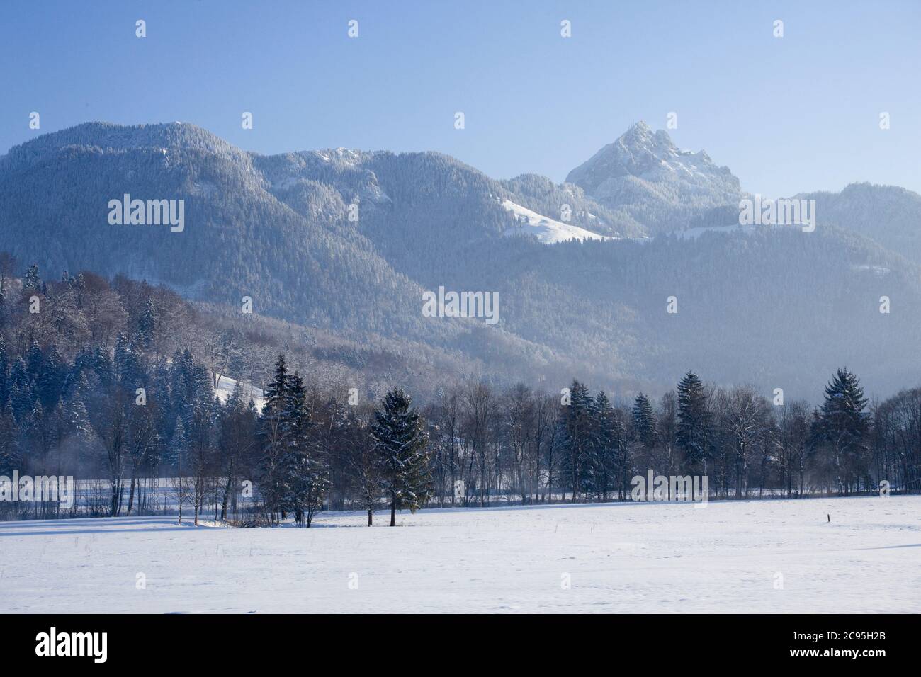 geography / travel, Germany, Bavaria, Mangfall Mountains, Wendelstein (mountain), view from the valley, Additional-Rights-Clearance-Info-Not-Available Stock Photo