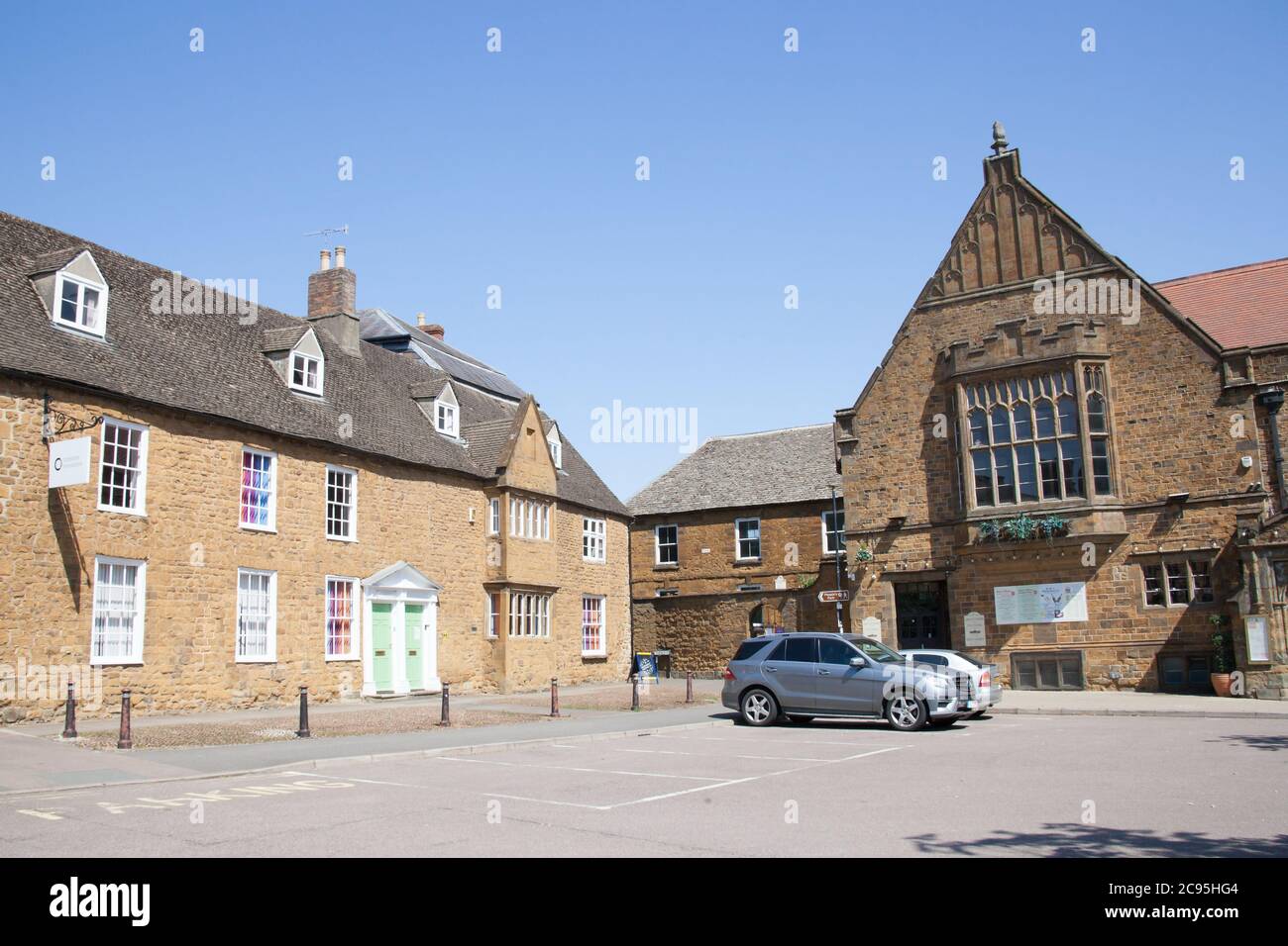 Businesses on Horse Fair at Banbury Cross in Banbury, Oxfordshire in