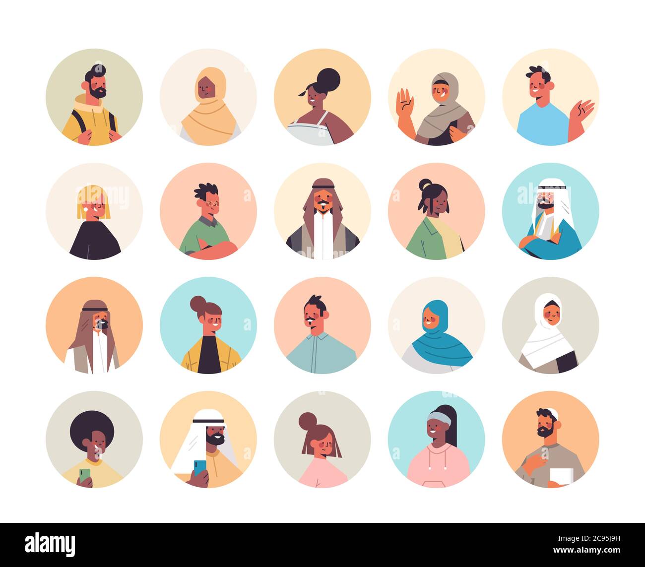 set mix race people avatars men women portraits collection male female