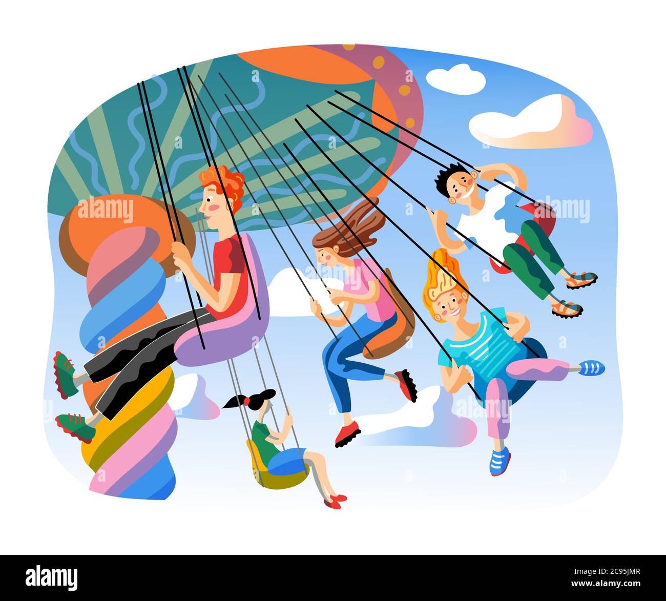 Kids on swing ride flat vector illustration Stock Vector Image & Art