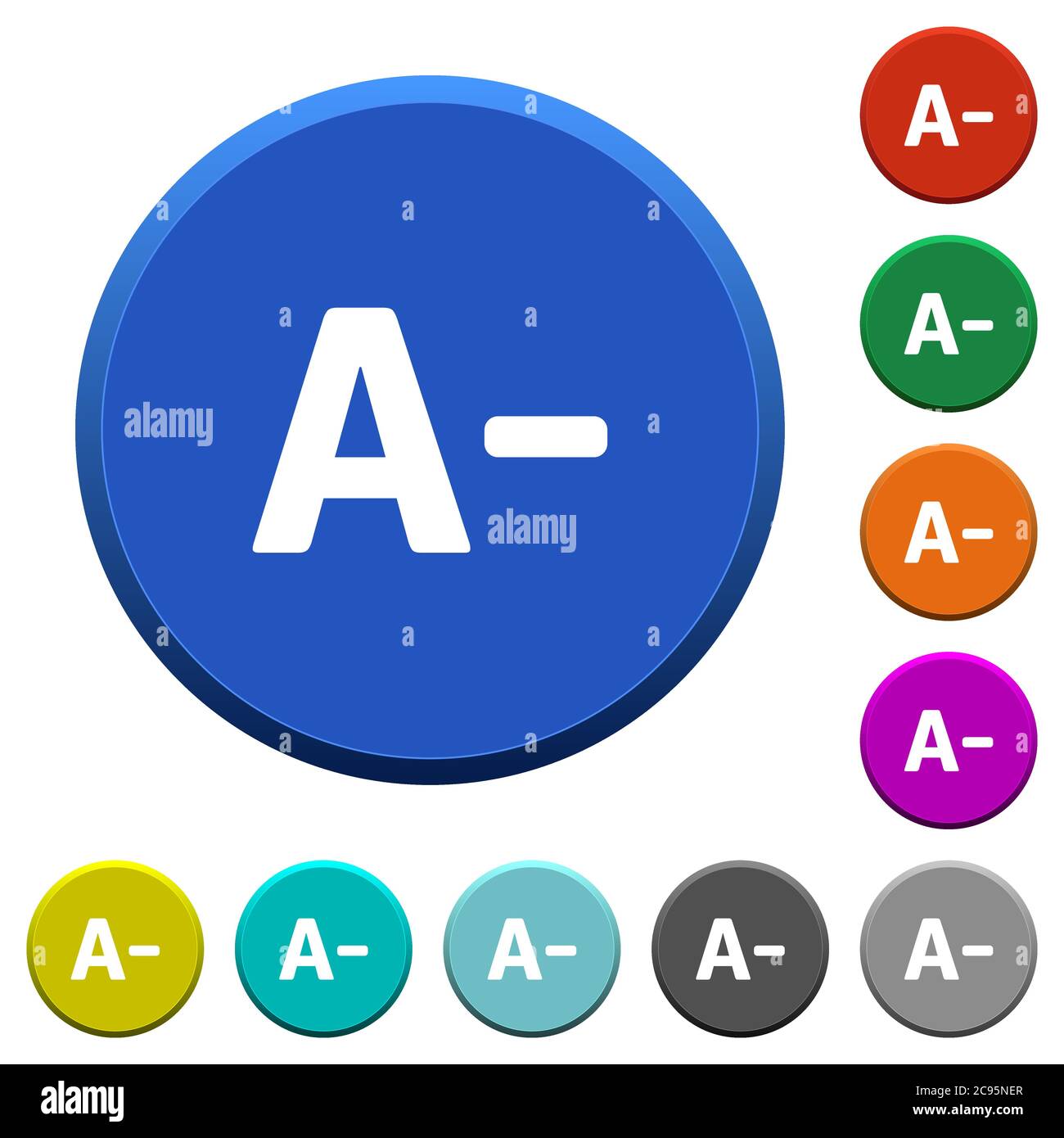 Decrease font size round color beveled buttons with smooth surfaces and flat white icons Stock Vector