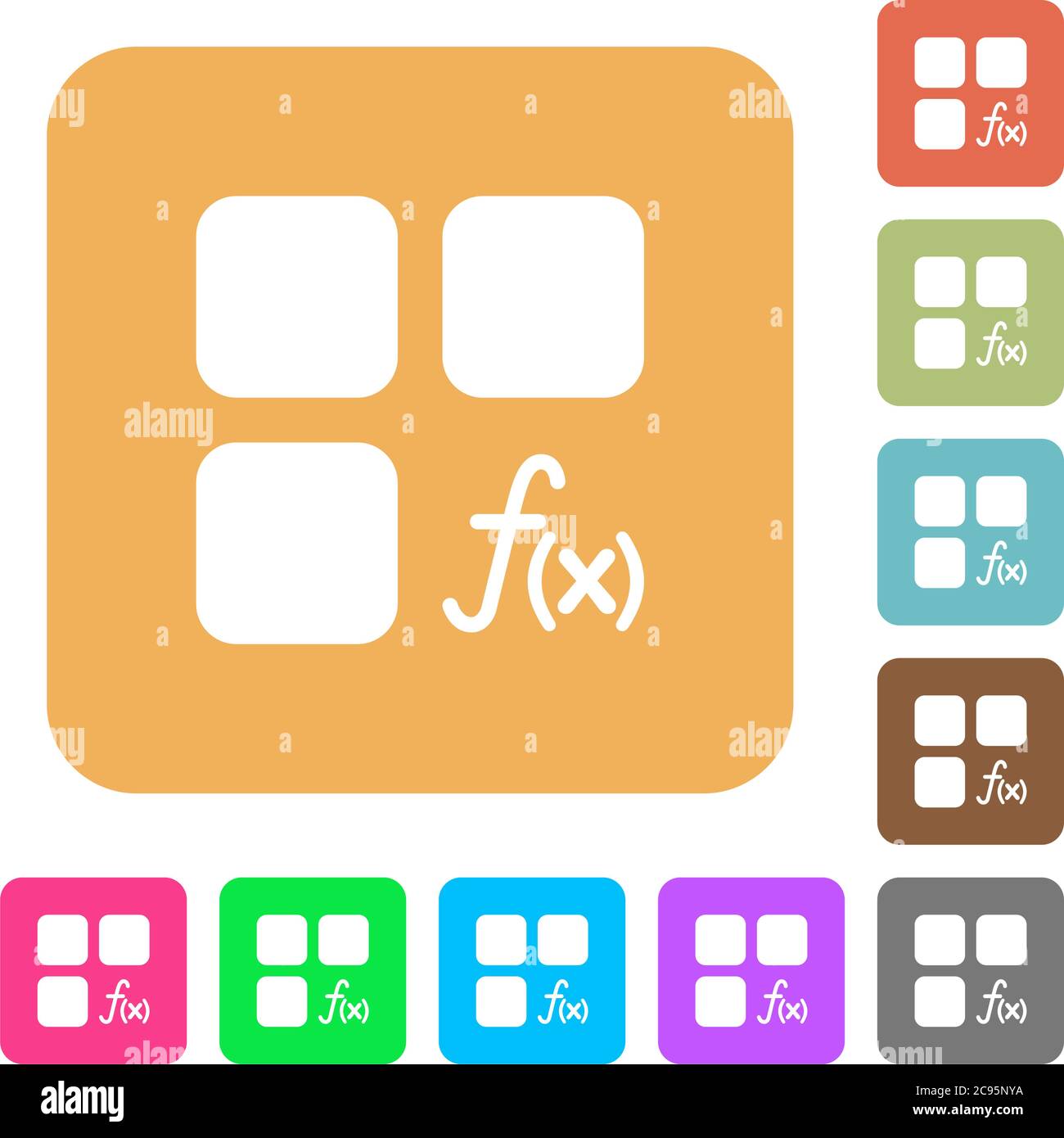 Component functions flat icons on rounded square vivid color ...