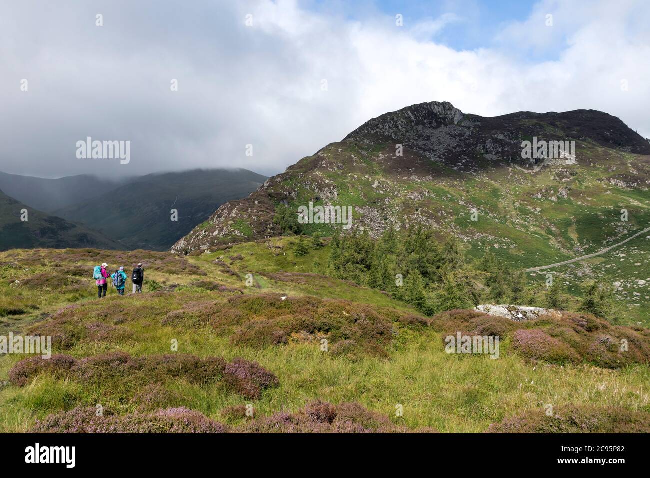 Walkers Heading towards Heron Pike and Sheffield Pike from Glenridding Dodd, Lake District, Cumbria, UK Stock Photo
