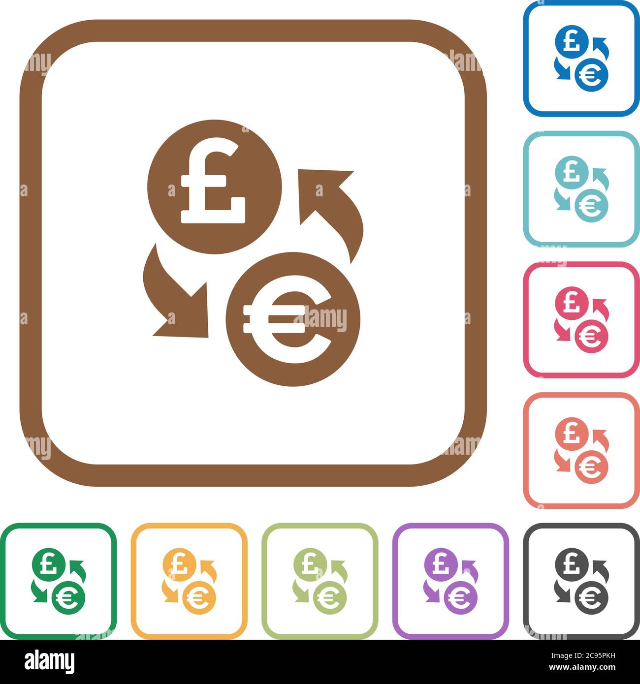 Pound Euro money exchange simple icons in color rounded square frames ...
