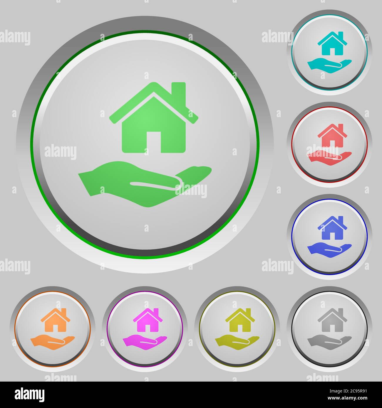 Home insurance color icons on sunk push buttons Stock Vector