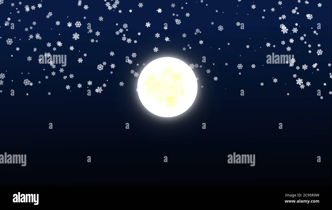 full moon fall snow at night, illustration Stock Photo