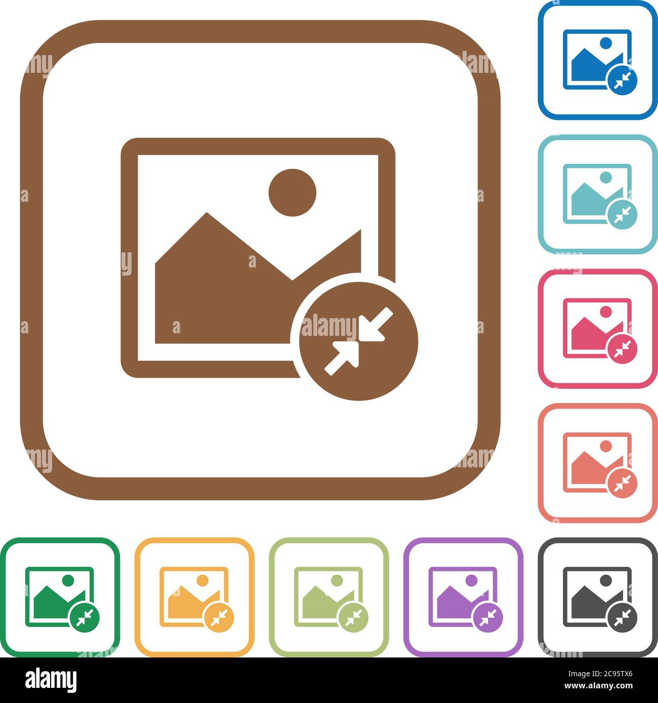 Resize image small simple icons in color rounded square frames on white background Stock Vector
