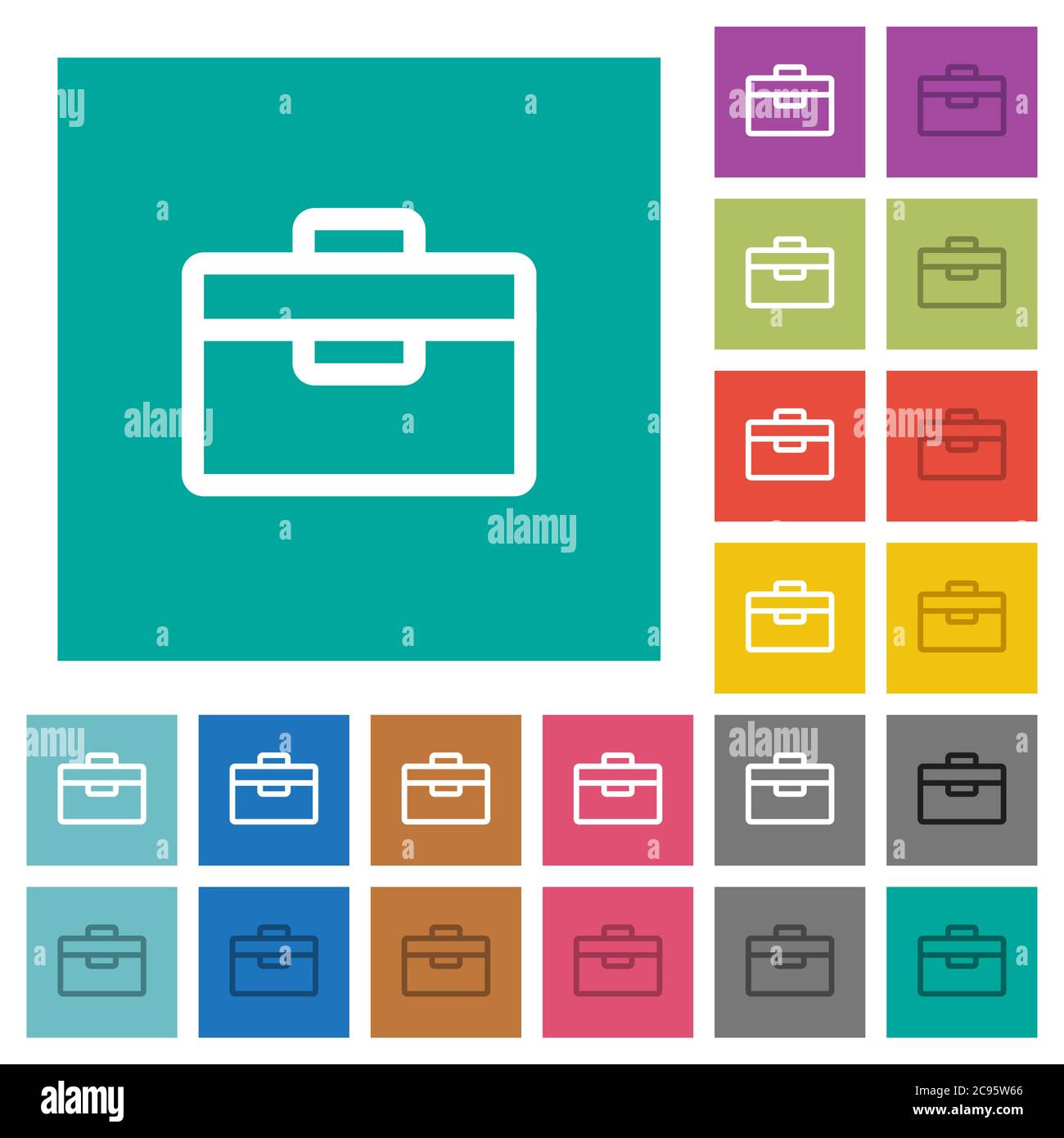Toolbox multi colored flat icons on plain square backgrounds. Included white and darker icon variations for hover or active effects. Stock Vector