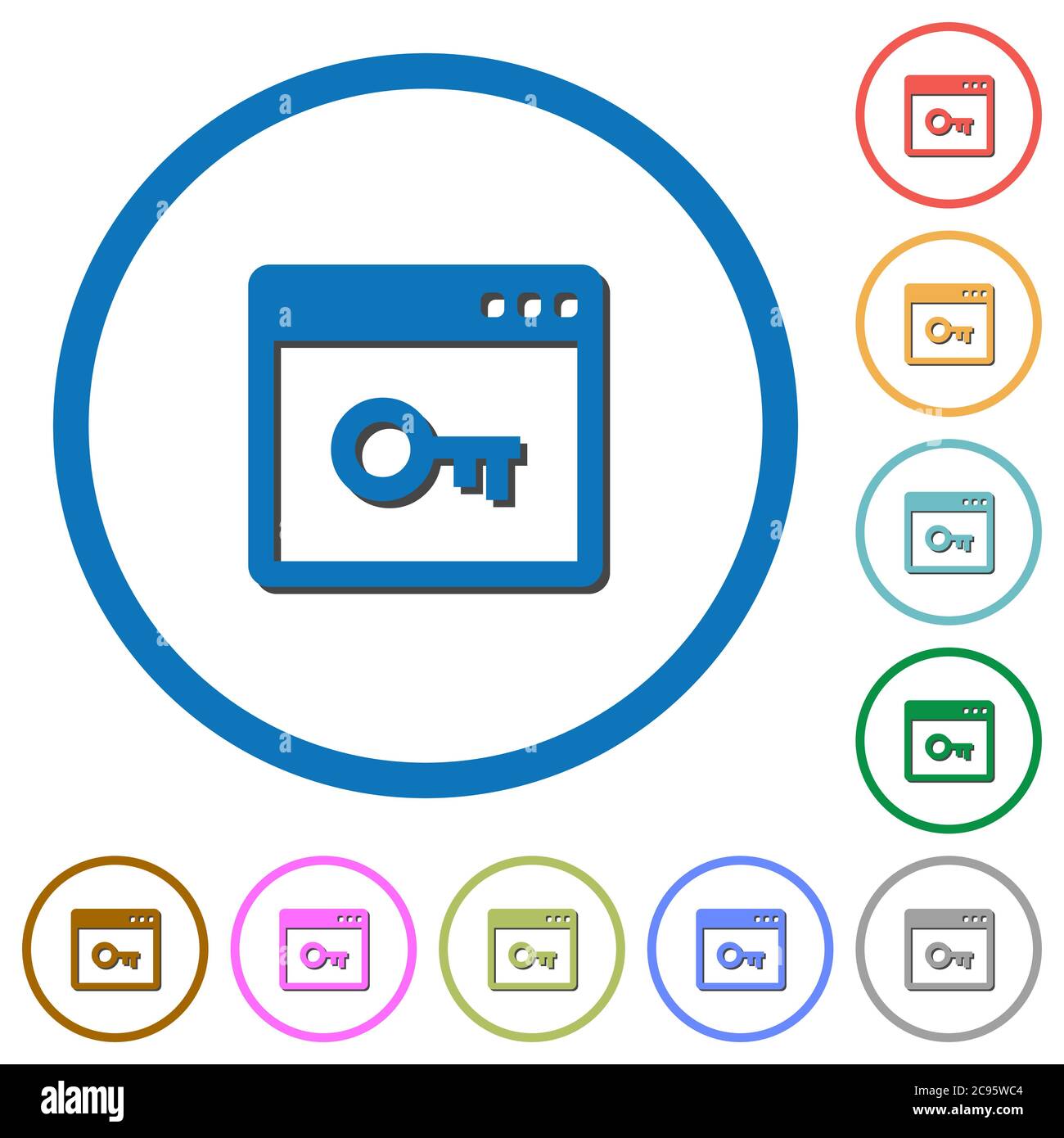 Lock application flat color vector icons with shadows in round outlines ...