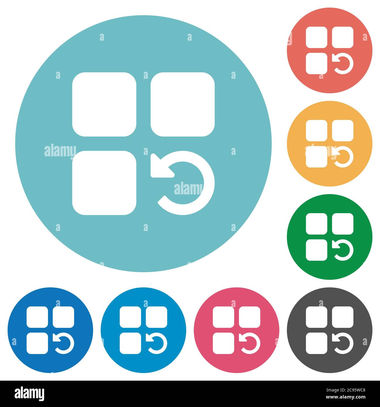 Undo component operation flat white icons on round color backgrounds Stock Vector