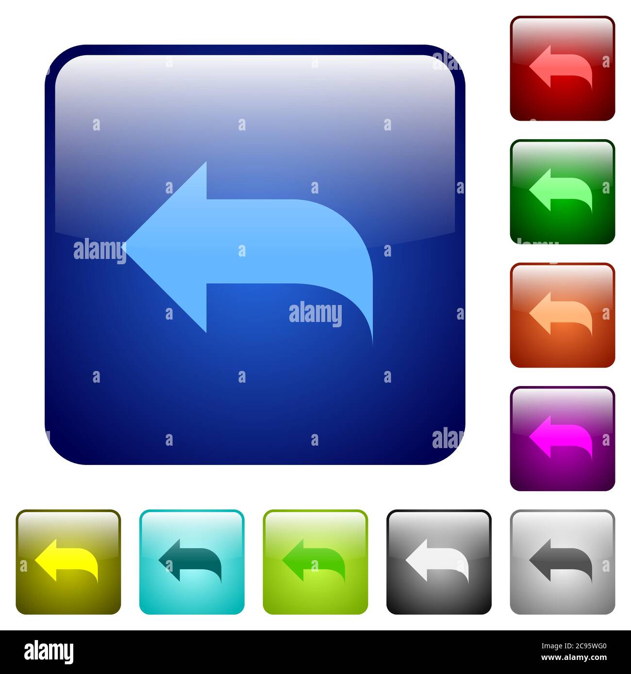 Reply to mail icons in rounded square color glossy button set Stock Vector
