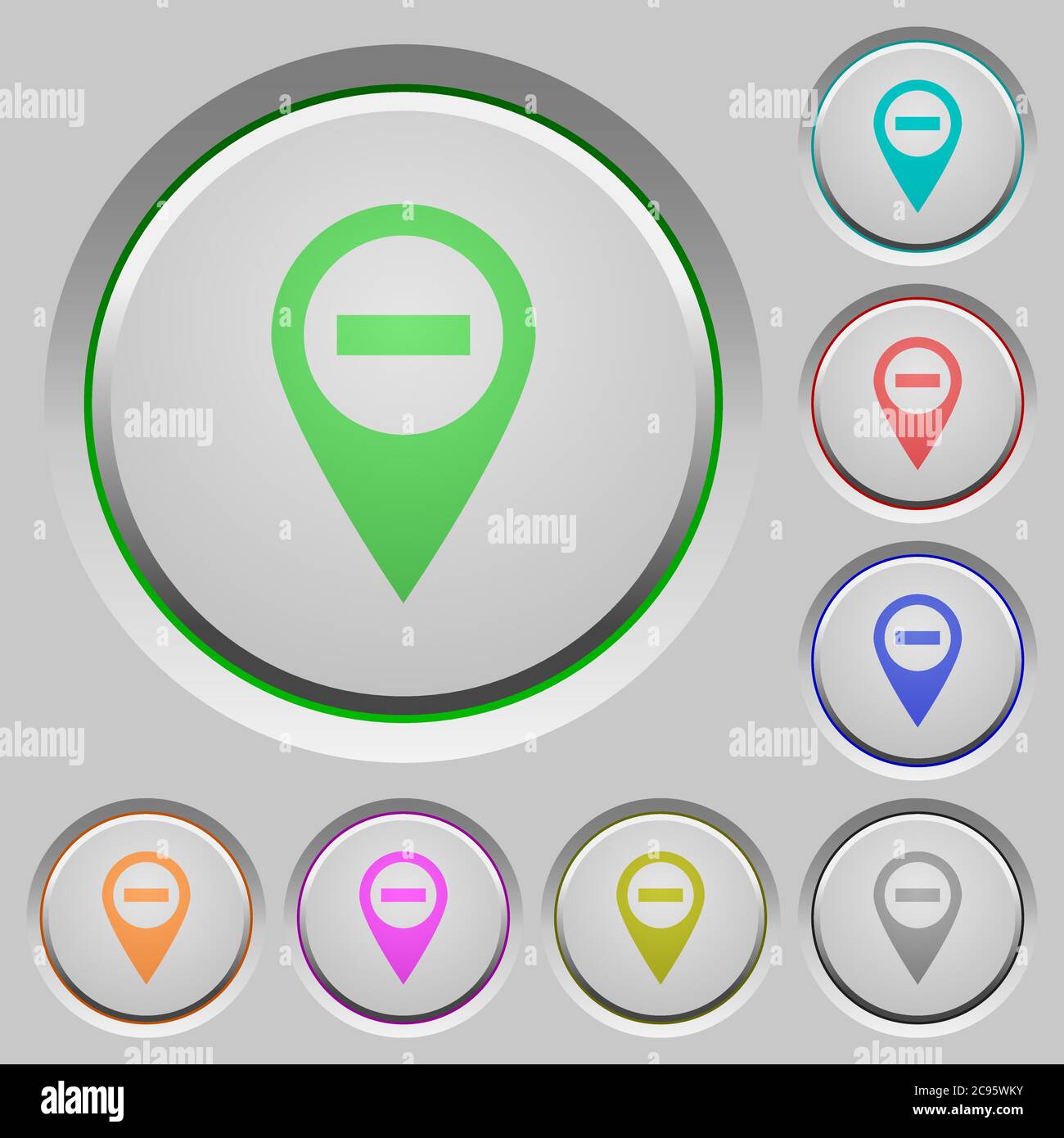 Remove GPS map location color icons on sunk push buttons Stock Vector