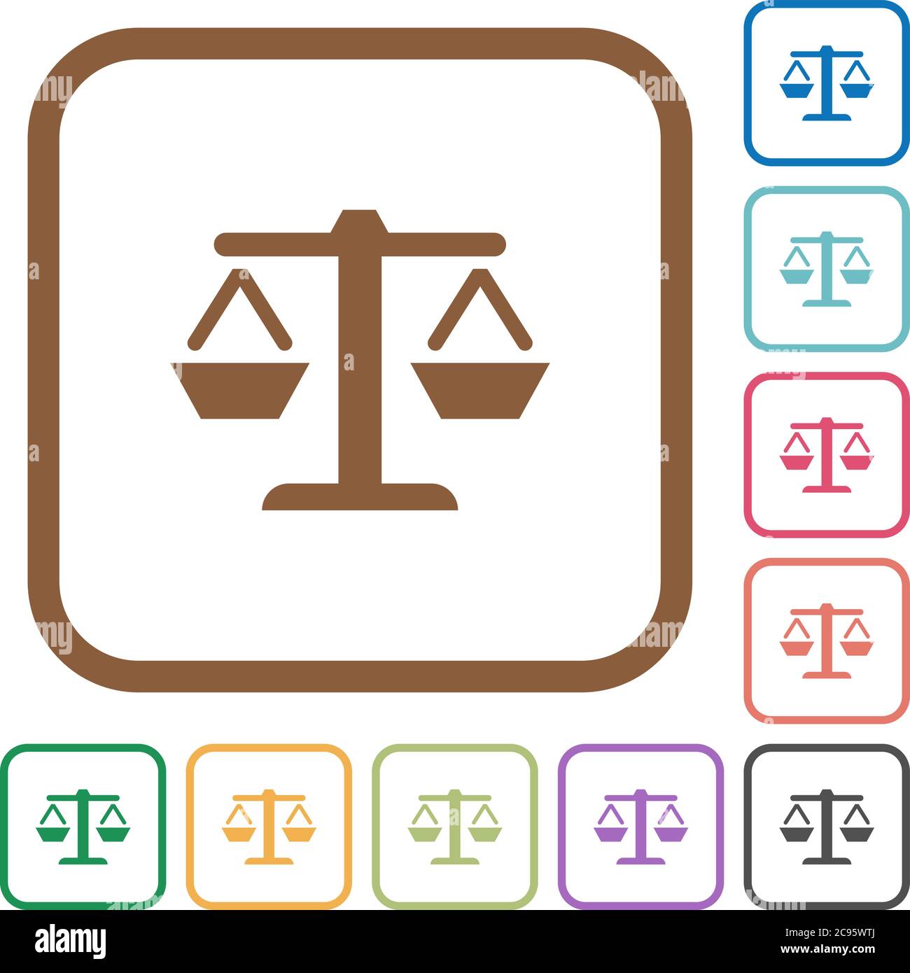 Balance simple icons in color rounded square frames on white background ...
