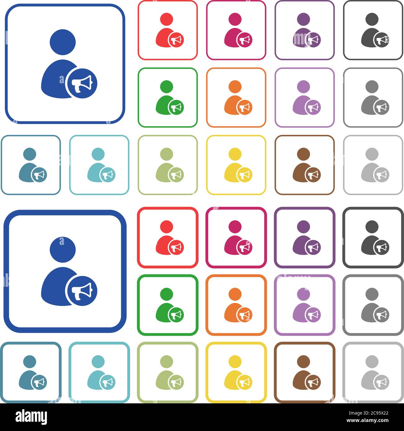 User notification color flat icons in rounded square frames. Thin and thick versions included. Stock Vector